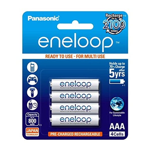 Eneloop-Panasonic Battery 800mAh AAA Rechargable Battery – Pack of 4 (White)
