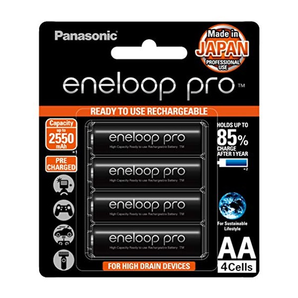 Panasonic Eneloop Pro AA, 2550mAh 4-Pack, Rechargeable Battery