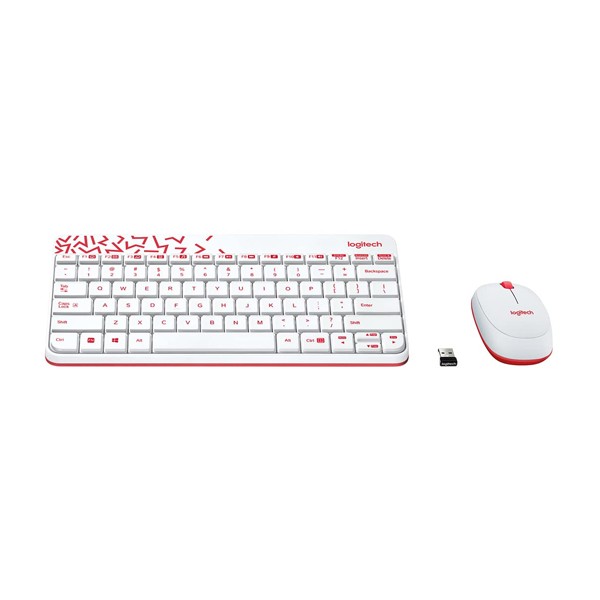 Logitech MK240 NANO Mouse And Keyboard Combo(White/Vivid Red)